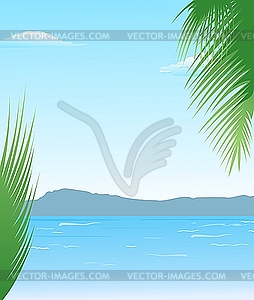 Summer background with beach and mountains - vector image