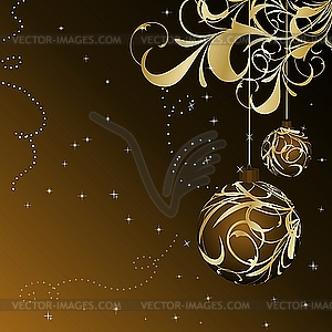 Новогодняя открытка с золотыми шарами - изображение в формате EPS