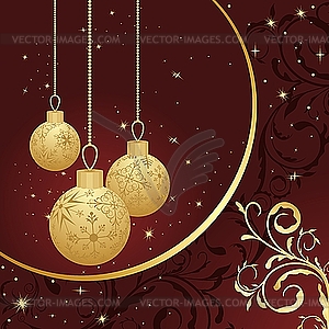 Christmas card with golden balls - vector clip art