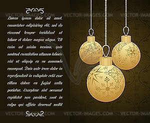 Новогодняя открытка с золотыми шарами - цветной векторный клипарт