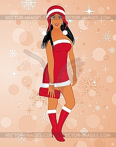 Christmas girl in santa suit - vector image