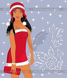 Christmas girl in red dress - vector clipart