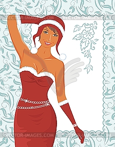 Christmas frame with girl - vector clip art