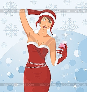 Christmas girl with cocktail - vector clipart