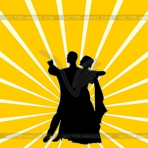 Silhouette couple dancing waltz - vector image