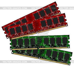 Two set DDRII modules red and green - vector clipart