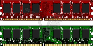 Two DDRII modules red and green - vector clip art