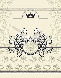 Vintage background with floral frame and crown - vector clip art