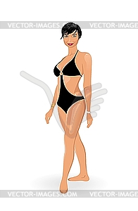 Beautiful girl in bathing suit - color vector clipart