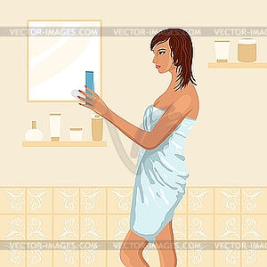 Pretty women in bathroom - vector image
