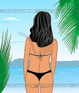 Sexy woman's back on the beach - vector image