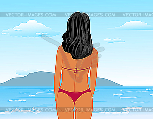 Sexy woman's back on the beach - vector clip art