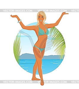 Pretty blond girl in summertime - vector image