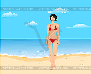 Summer beach girl - vector clipart
