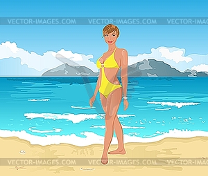 Pretty girl in summertime - vector clip art