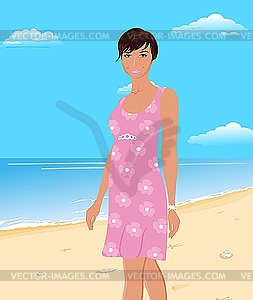 Beautifu girl on beach - royalty-free vector clipart