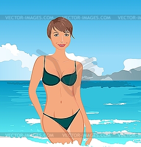 Pretty girl in summertime - vector clipart