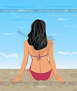 Pretty girl sitting on coast - vector clip art