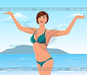 Pretty girl on the beach - vector clipart / vector image