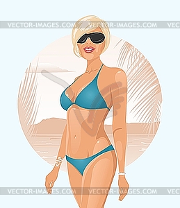 Красивая девушка летом - векторное изображение клипарта
