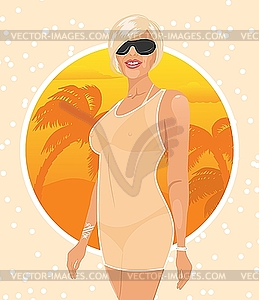 Pretty girl in summertime - color vector clipart