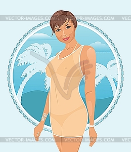 Pretty girl in summertime - vector clip art