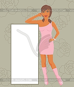 Fashion girl showing message board - vector image