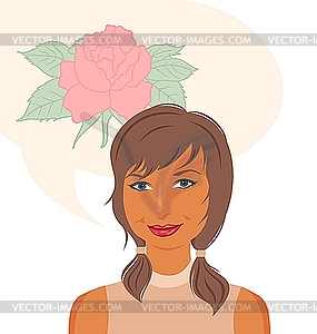 Attractive girl dreams of roses - vector clip art