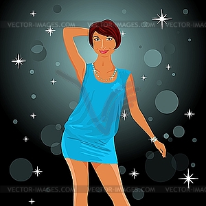Cute dancing girl in dress - vector clipart