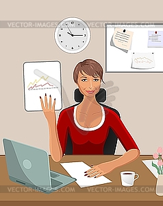 Business woman with papers - vector clipart