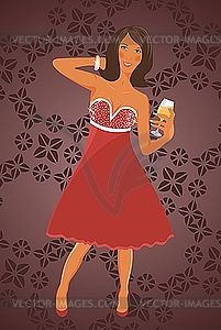 Disco diva with cocktail - vector clip art