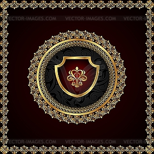 Golden floral frame with heraldic elements - vector clip art