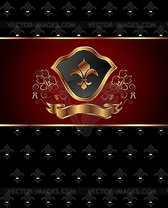 Golden ornate frame with shield - vector image