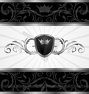 Ornate dark decorative frame with heraldic shield - vector clipart