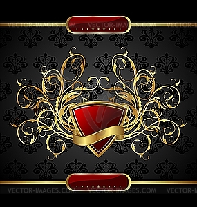 Gold floral packing with heraldic element - vector clipart