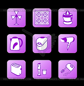 Home appliances icons, purple contour series - vector clipart