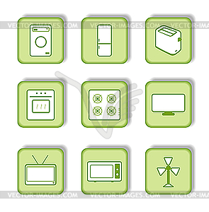 Green sticker with icon 9 - vector image