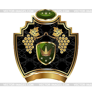 Gold label with grapevine with crown - vector image