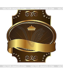 Golden royal label with corners - vector image