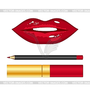 Red lips and lipstick - vector clipart