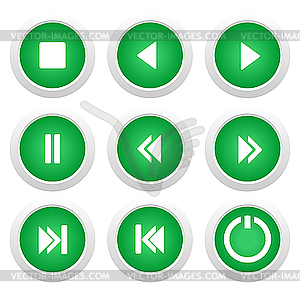 Green media buttons set - vector image