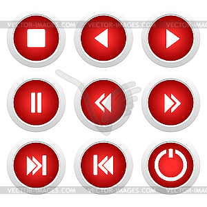 Music red buttons set - vector image