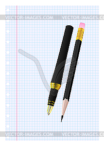 Pen and pencil on sheet - vector clipart