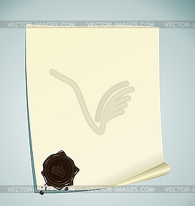 Paper with brown wax seal - color vector clipart