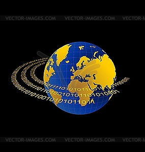 Иллюстрация поток данных около терра планеты - векторизованное изображение