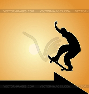 Black silhouette of skateboarder and arrow - vector clipart