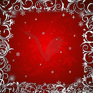 Red winter floral frame - color vector clipart