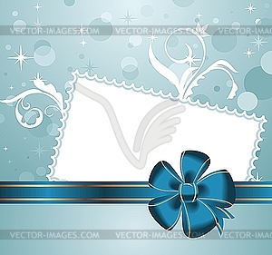 Christmas card with blue bow - vector image