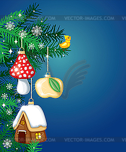 Christmas card with fir-tree decorations - vector clip art
