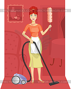 Женщина с пылесосом - стоковое векторное изображение